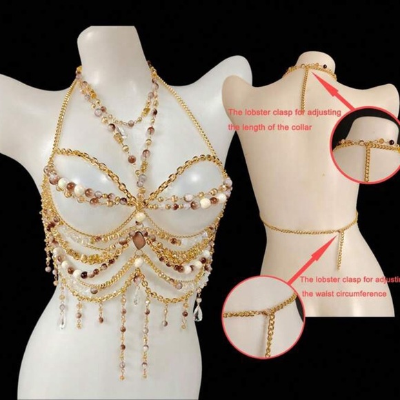 Beautiful bearded gold chain bra top | one size | brand new | boho festival - Picture 4 of 7